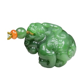 Superb Chinese Green Hetian Jade Carved Fortune Pixiu Pendant