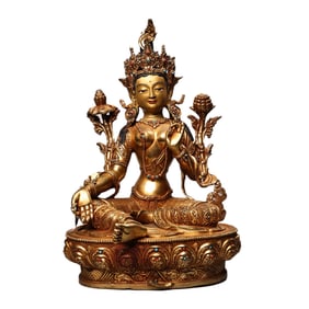 Superb Old Tibetan Gilt Gold Copper Tara Statue