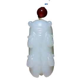 Chinese Natural Hetian Jade Carved Fortune Cicada Pendant