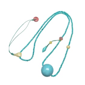 Beautiful Turquoise Lucky Pendant w Hand Woven Turquoise Beads Bracelet