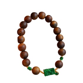 Hand Woven Chenxiang Wood & Green Jadeite Beads Bracelet