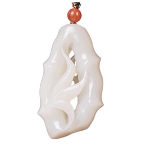 Chinese Natural Hetian Jade Carved Fortune Bamboo Pendant w Certificate