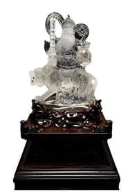 Exquisite White Crystal Carved General Guangong Statue