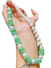 Exquisite Hand Woven Jadeite & Pearl Beads Necklace