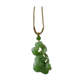 Chinese Green Hetian Jade Carved Ruyi Pendant