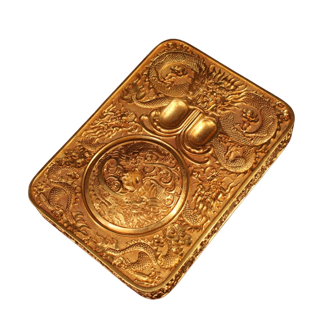 Chinese Gilt Gold Copper Fortune Dragon Inkstone (1 of 10)