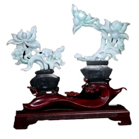A Pair Chinese Jadeite Carved Flower Statues