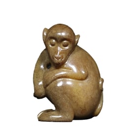 Vintage Chinese Hetian Jade Carved Monkey Statue