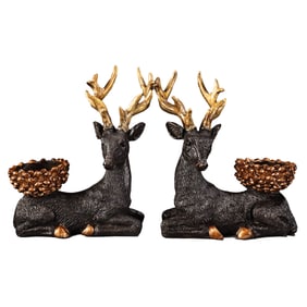 A Pair Vintage Chinese Gilt Gold Copper Fortune Deer Brush Washer