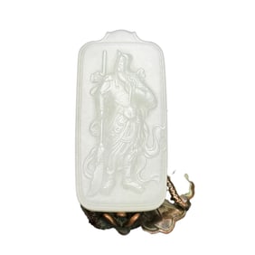 Superb Chinese Hetian Jade Low Relief General Guangong Pendant