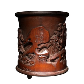 Chinese Bamboo Low Relief Beautiful Woman Design Brush Pot