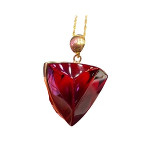 Exquisite 18K Gold Inlay Blood Amber Pendant