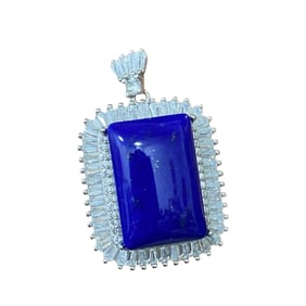Chinese 925 Silver Inlay Lapis Lazuli Lucky Pendant