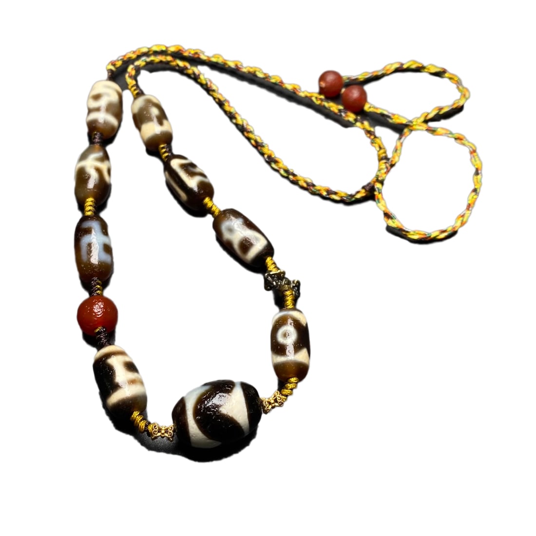 Old Tibetan DZI Agate Lucky Pendant w Hand Woven Necklace: Old Tibetan DZI Agate Lucky Pendant w Hand Woven NecklaceDimension: 20 x 14 (mm) 0.79 x 0.55(inches)Dimension: 18 x 10 (mm) 0.71 x 0.39(inches)