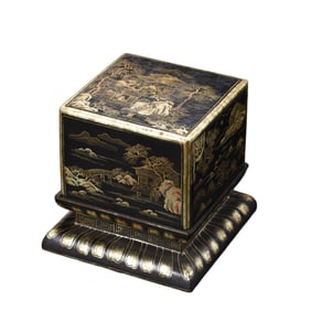 Chinese Gilt Gold Wooden-cored Lacquerware Mountain River Scene Design Seal Box