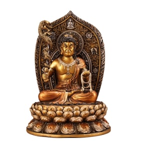 Old Tibetan Gilt Gold Copper Acalanatha Statue