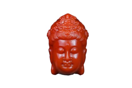Chinese Nanhong Agate Carved Kwan-yin Head Pendant