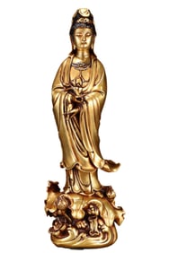 Vintage Chinese Gilt Gold Copper Kwan-yin Statue