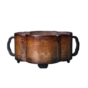 Vintage Chinese Copper Inlay Silver Wires Incense Burner