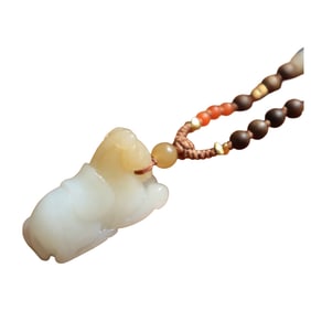 Chinese Natural Hetian Jade Carved Fortune Horse Pendant