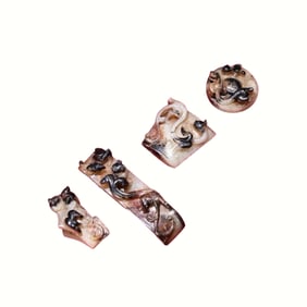 A Set Superb Vintage Chinese Hetian Jade Carved Chi Dragon Sword