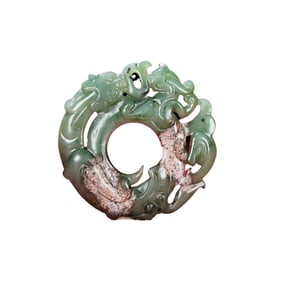 Vintage Chinese Green Hetian Jade Carved Fortune Dragon Pendant