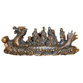 Vintage Chinese Boxwood Wood Carved Eight Taoism Deity Statue