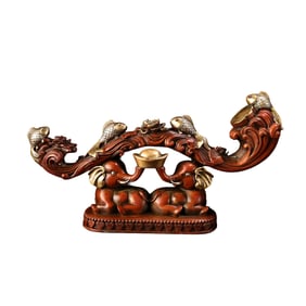 Vintage Chinese Gilt Gold Copper Ruyi Elephant Statue