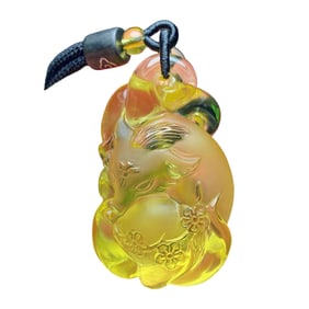 Beautiful Yellow Crystal Carved Nine-tailed Fox Pendant