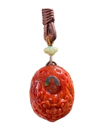 Chinese Nanhong Agate Carved Siddhartha Buddha Pendant