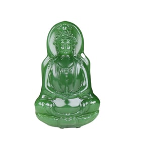 Superb Chinese Green Hetian Jade Carved Kwan-yin Pendant