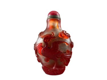 Chinese Peking Glass Low Relief Phoenix Snuff Bottle