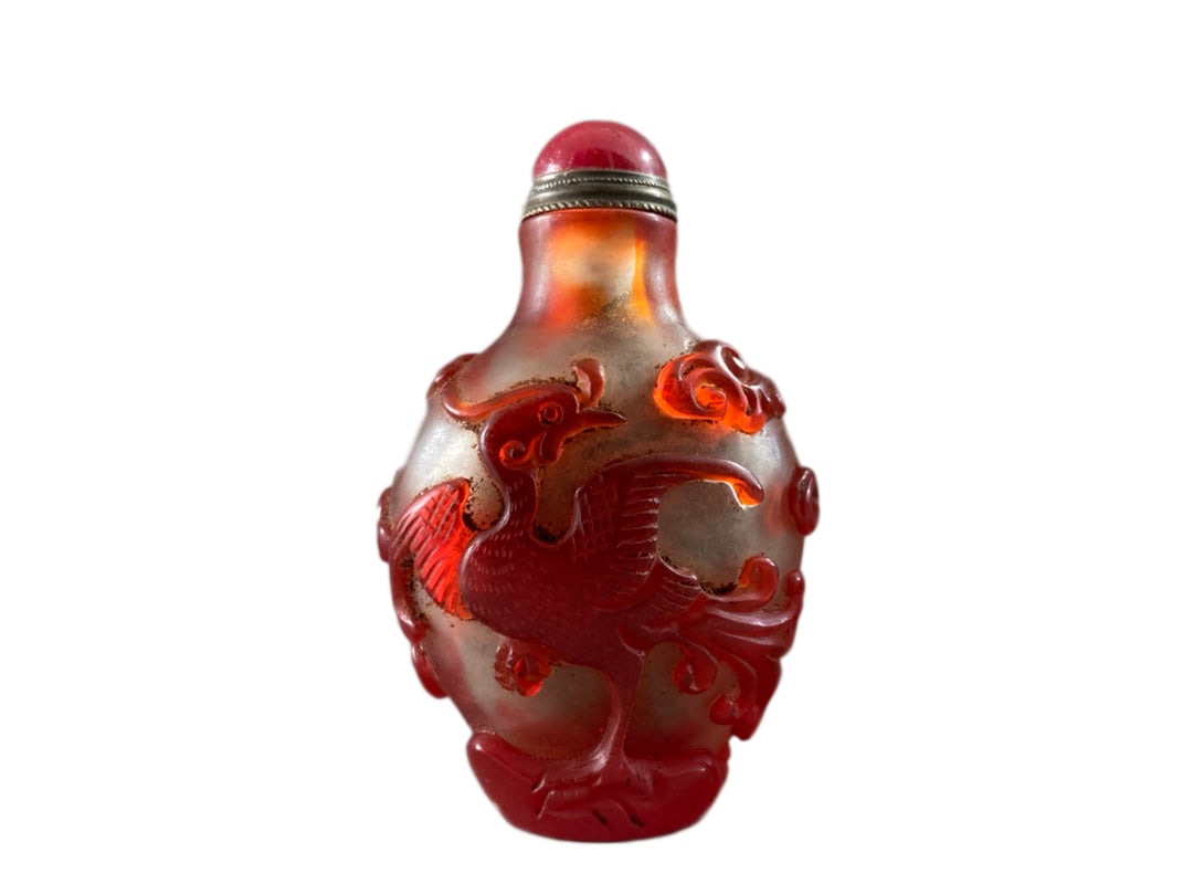 Chinese Peking Glass Low Relief Phoenix Snuff Bottle (1 of 10)