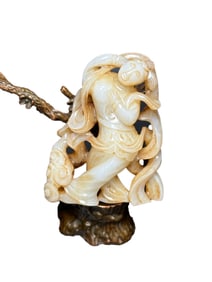 Vintage Chinese Hetian Jade Carved Figure Statue