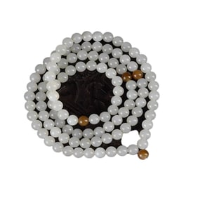 Chinese Hetian Jade Beads Necklace w Certificate