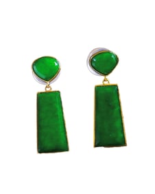 A Pair Exquisite 18K Gold Inlay Green Jadeite Earring