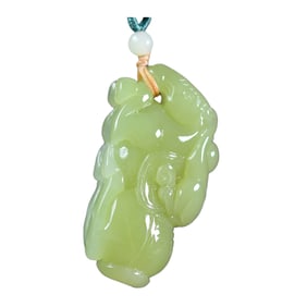 Chinese Natural Hetian Jade Carved Horse & Monkey Pendant