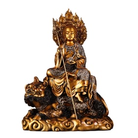 Tibetan Buddhism Gilt Gold Copper Ksitigarbha Statue