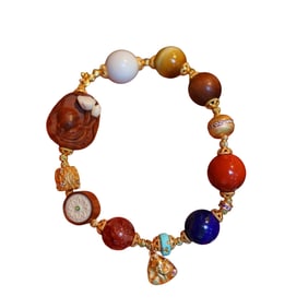 Hand Woven Nanhong Agate & Lapis Lazuli & Sandalwood & Bone Beads Bracelet