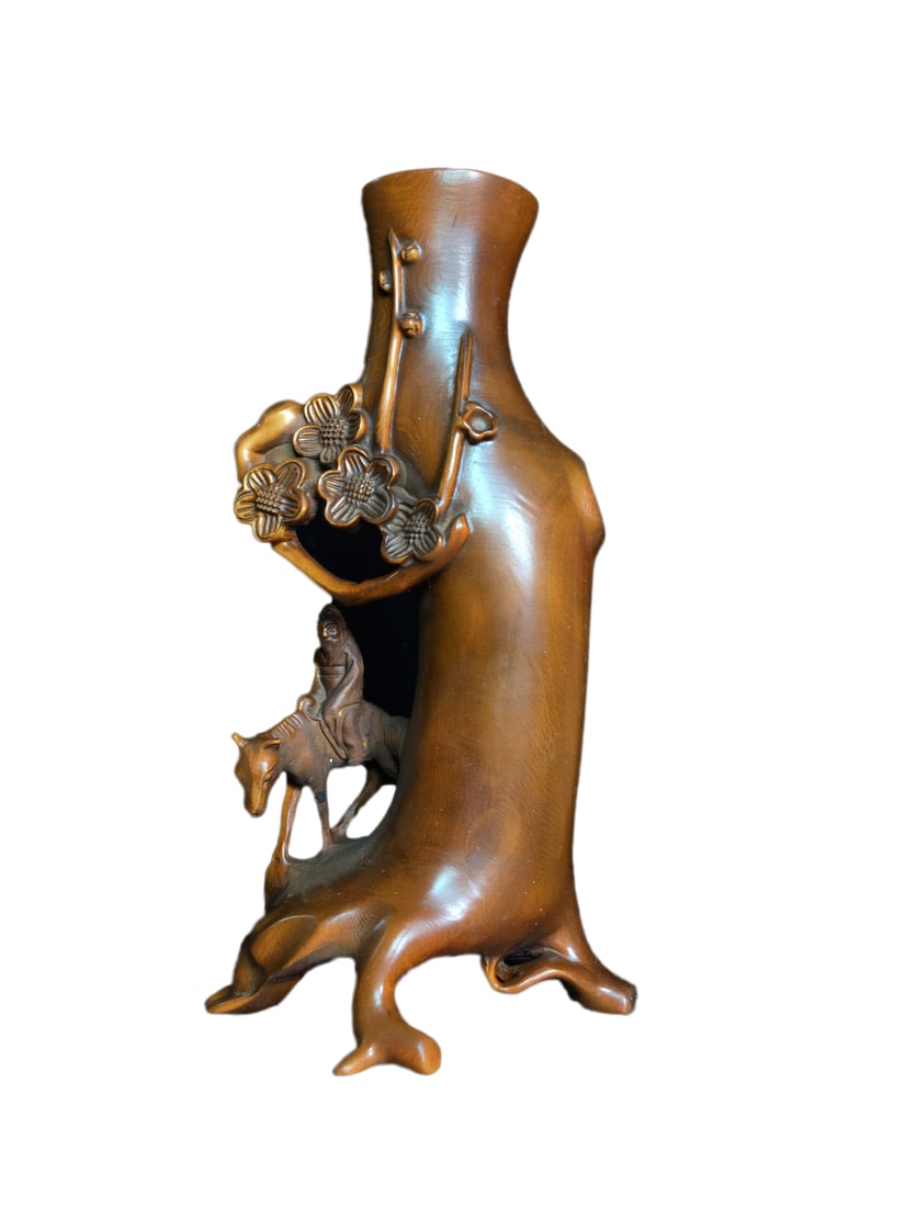 Vintage Chinese Boxwood Wood Carved Plum Flower & Figure Brush Pot (1 of 10)