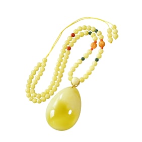 Beautiful Beeswax Lucky Pendant w Hand Woven Beads Necklace