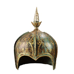 Vintage Chinese Bronze Helmet Statue