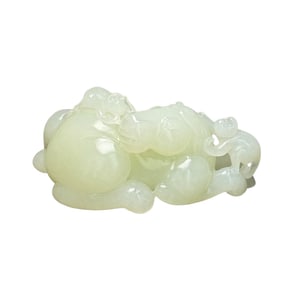 Chinese Hetian Jade Carved Horse & Monkey Statue