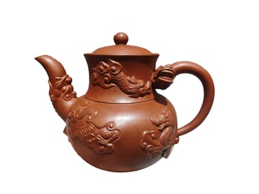 Antique Chinese Yixing Zisha Clay Fortune Dragon Teapot w Artist Signed