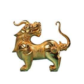 Vintage Chinese Gilt Gold Copper Unicorn Statue