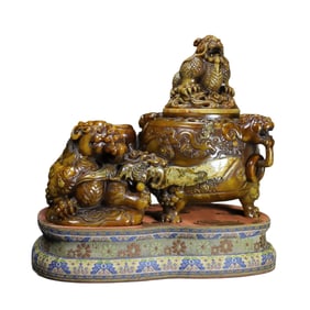 Vintage Chinese Tianhuang Stone Carved Fortune Beast Statue