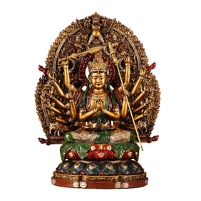 Tibetan Buddhism Colored Drawing Gilt Gold Copper Buddha Statue