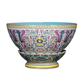 Chinese Qing Dynasty Famille Rose Hundreds Of Flowers In Bloom Design Porcelain Turn Heart Bowl