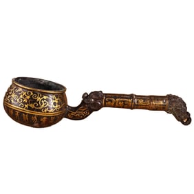 Vintage Chinese Gilt Gold Bronze Long-handled Wine Spoon Statue