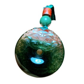 Beautiful Natural Green Crystal Carved Fortune Beast Pendant